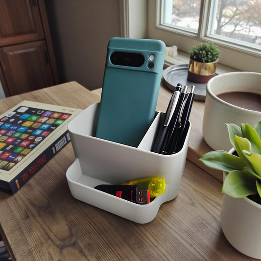 3D Printed Desk Organiser – Modern Curved Office Storage Dock