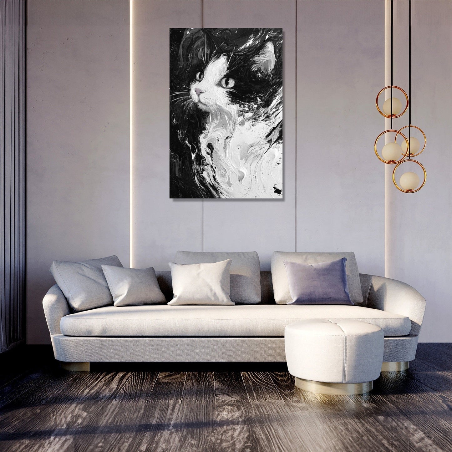 Cat Swirl Monochrome Canvas