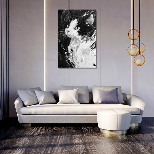 Cat Swirl Monochrome Canvas