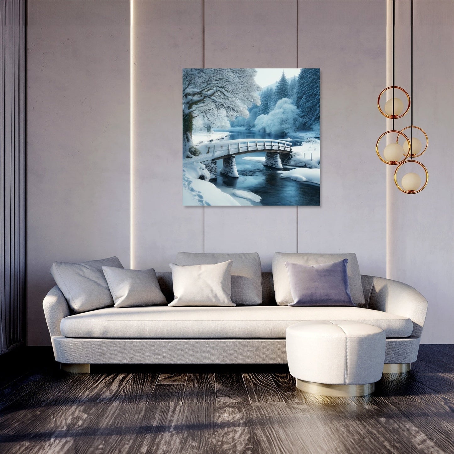 Winter Bridge Tranquility Canvas