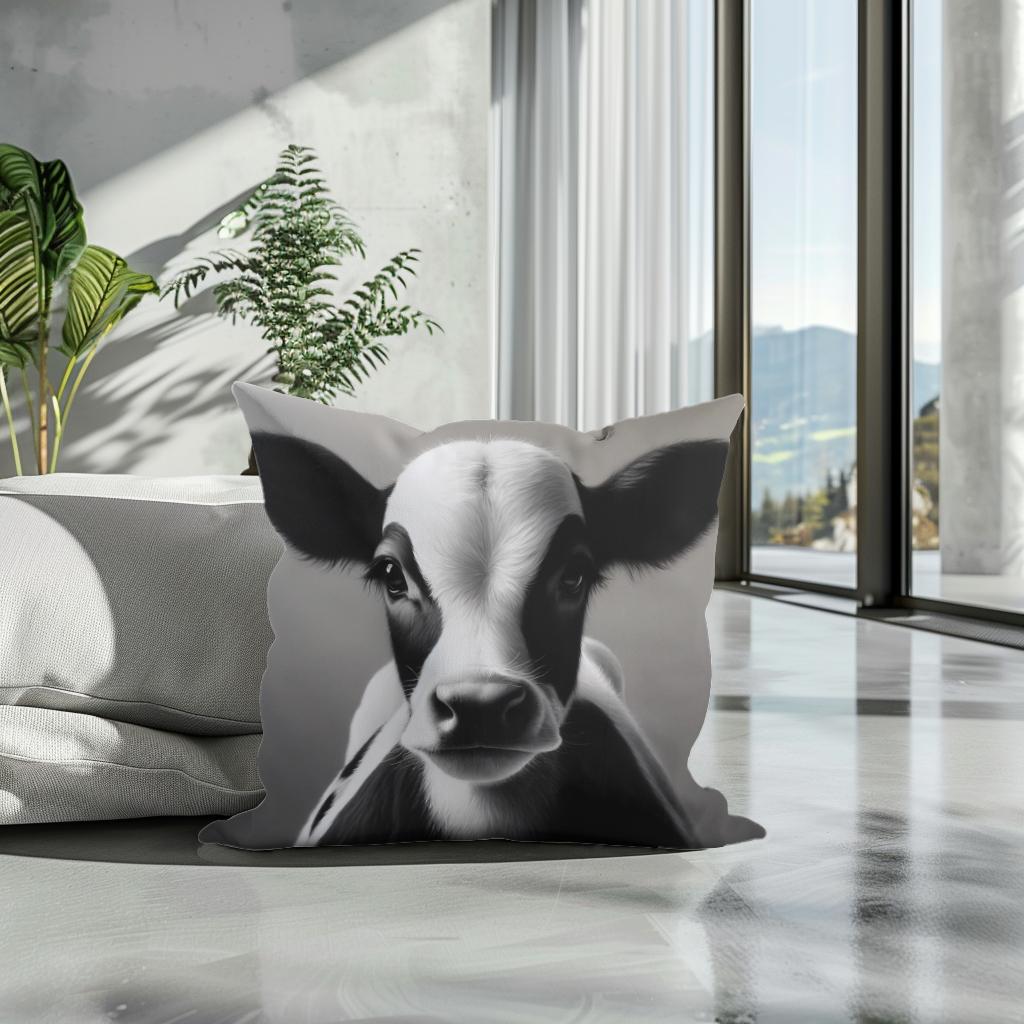 Monochromatic Serenity Cow Cotton Cushion