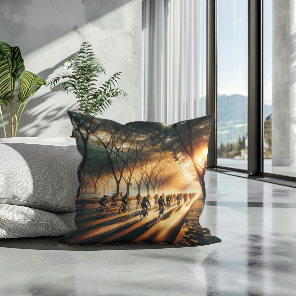 Golden Hour Cycle Summer Cotton Cushion