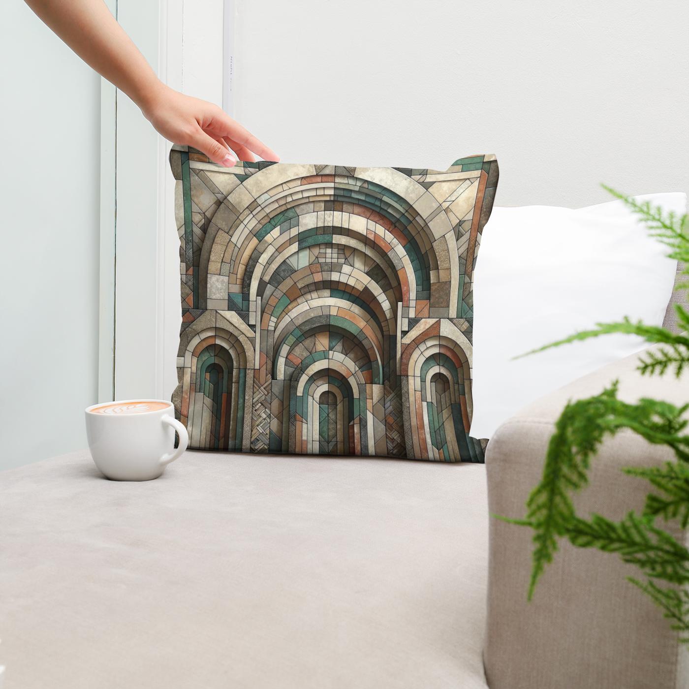 Geometric Harmony of Rustic Arches Cotton Cushion