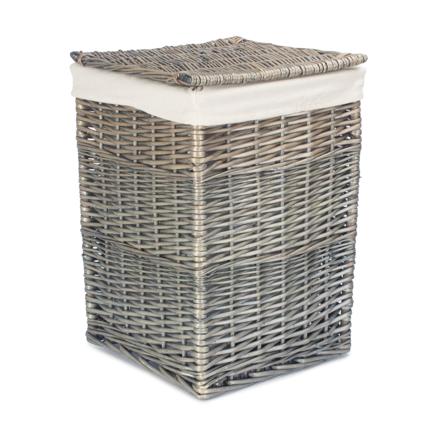 Antique Wash Willow Small Square Laundry Basket with White Lining
