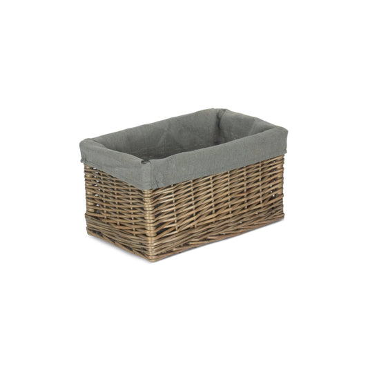 Small Antique Wash Willow Storage Basket with Grey Sage Lining