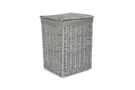 Grey Wash Willow Square Laundry Basket with Grey Sage Lining - Small