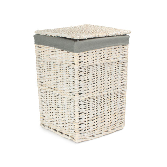 Square White Wash Laundry Hamper with Grey Sage Lining - Small