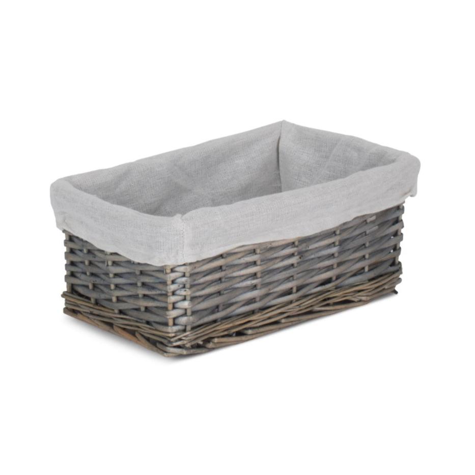 Small Antique Wash Wicker Storage Basket with White Lining