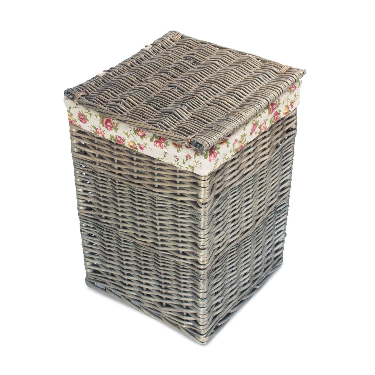 Antique Wash Willow Small Square Laundry Basket with Garden Rose Lining