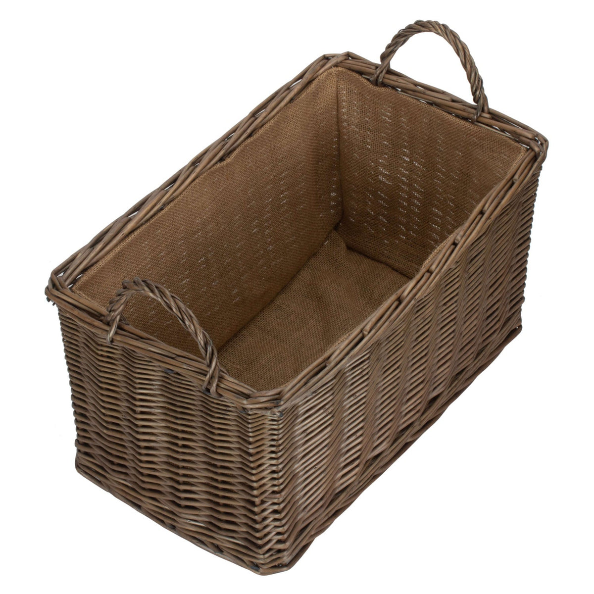 Small Rectangular Antique Wash Hessian Lined Storage Basket