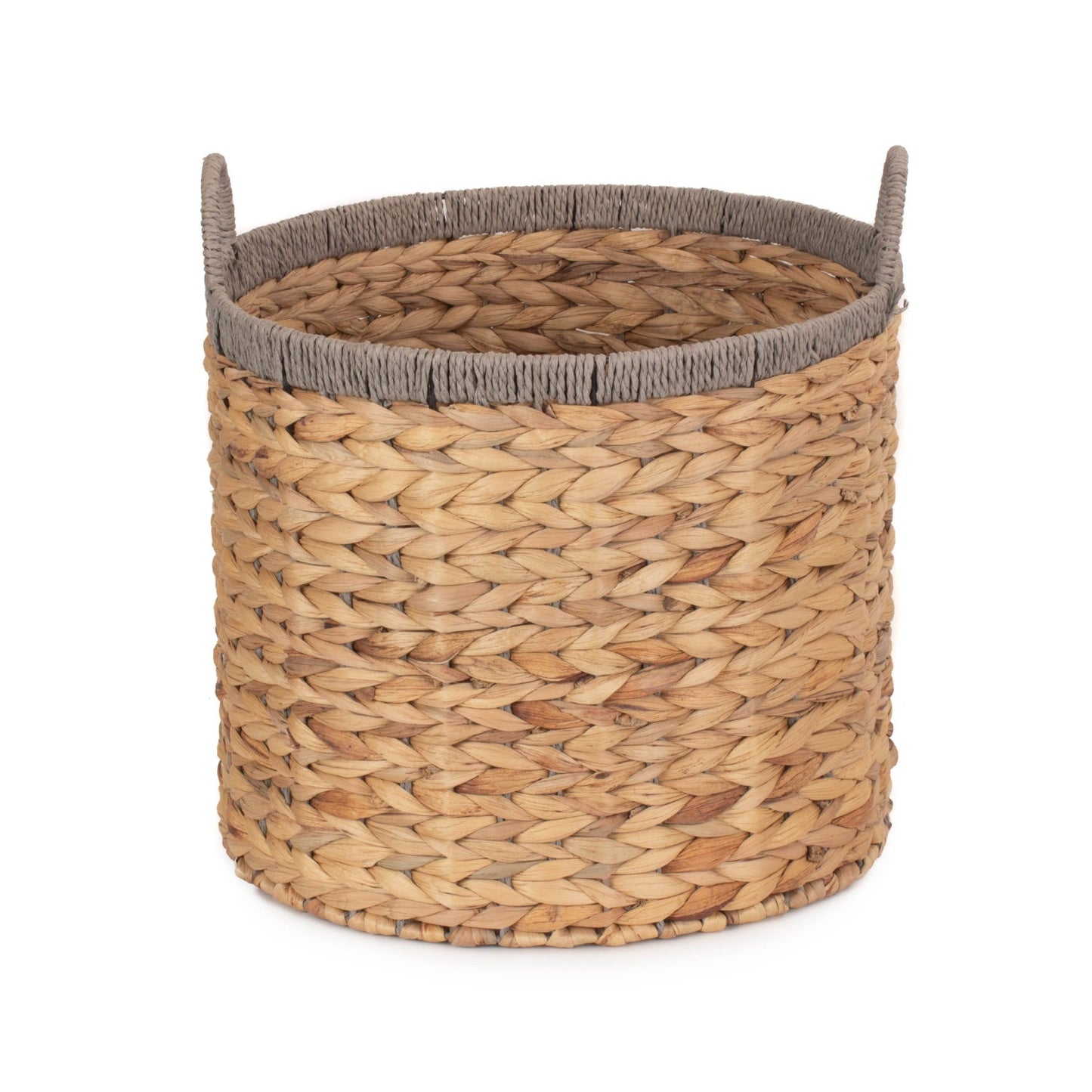 Small Round Water Hyacinth Storage Basket with Grey Rope Border