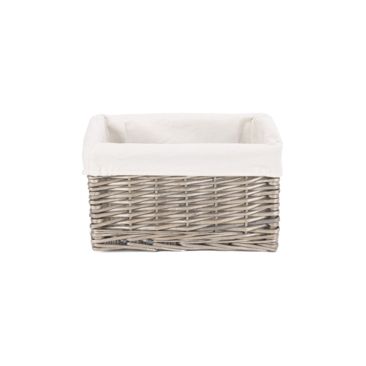 Small Antique Wash Willow Storage Basket with White Lining