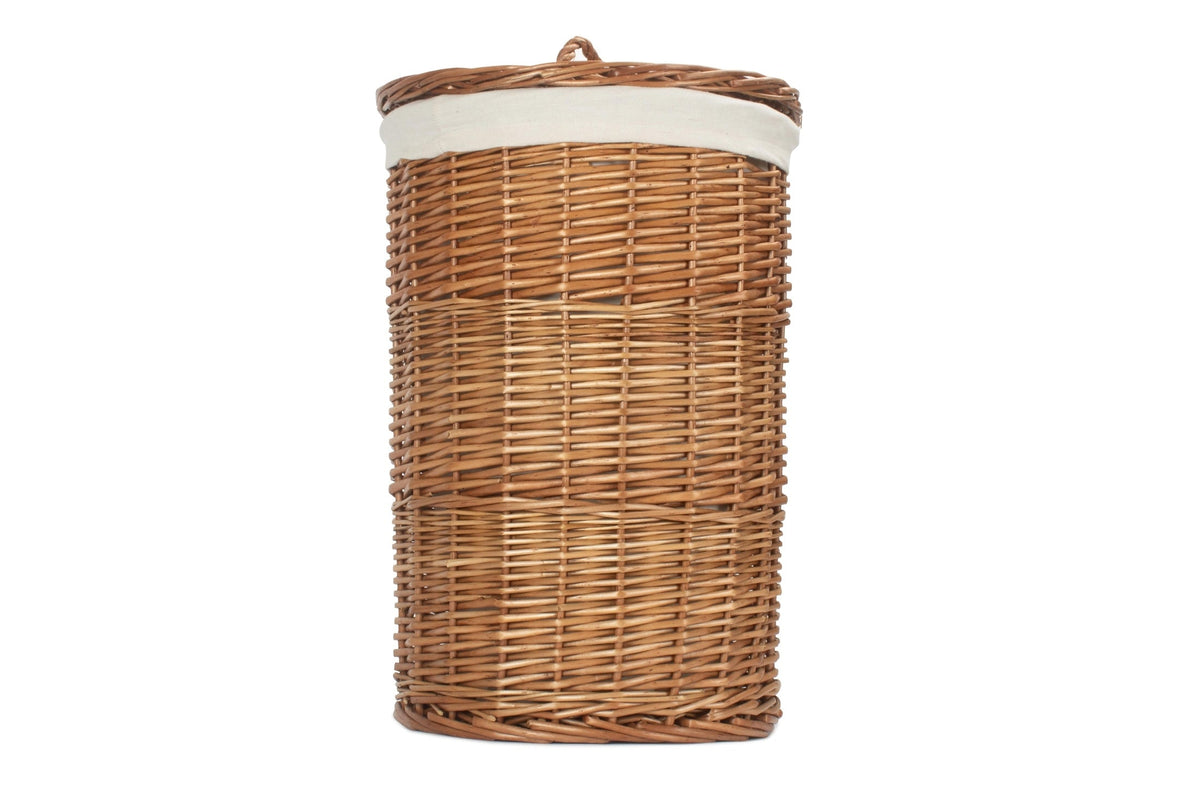 Light Steamed Willow Round Linen Basket with White Lining - Small