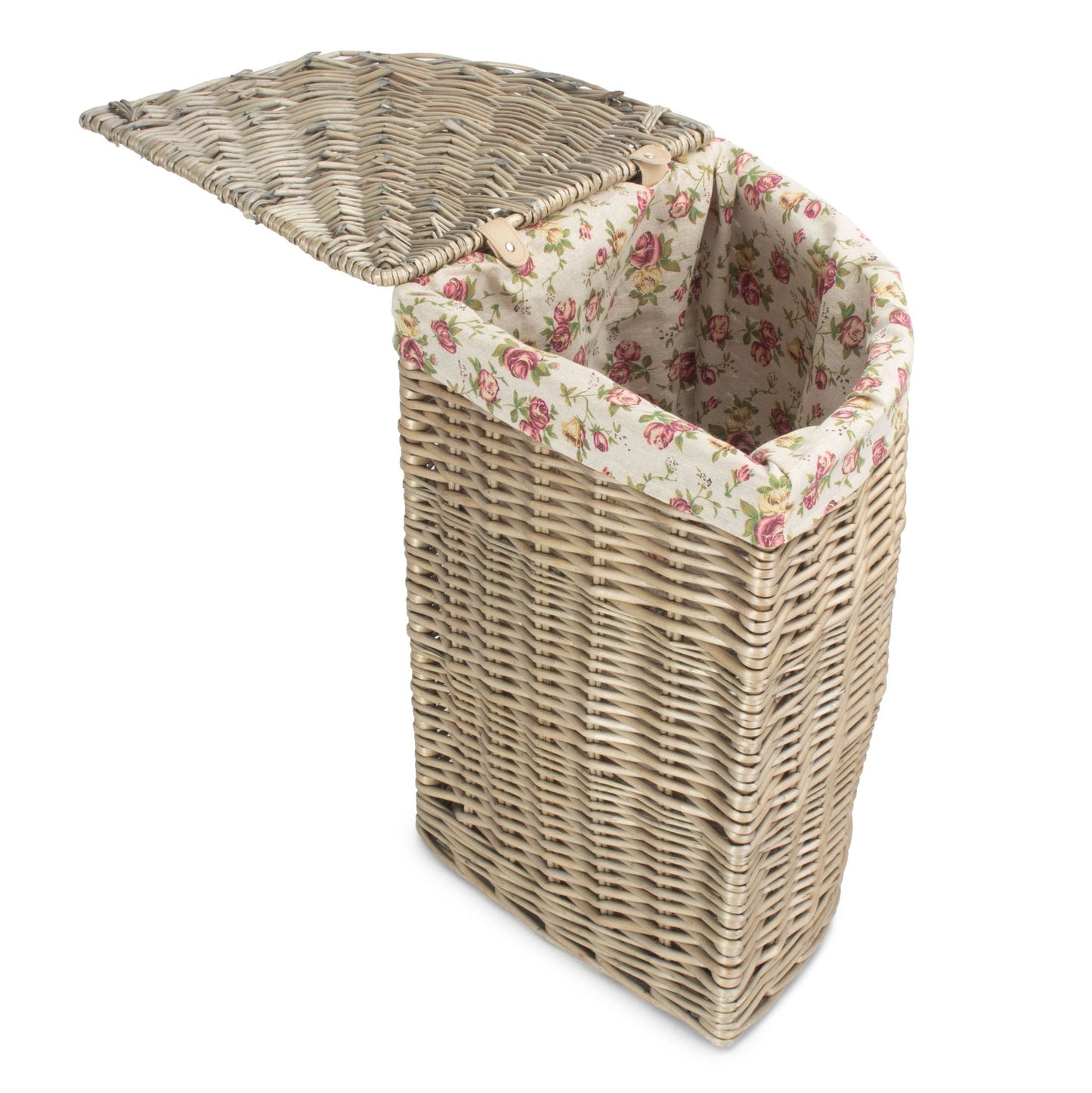 Antique Wash Willow Small Corner Linen Basket with Garden Rose Lining