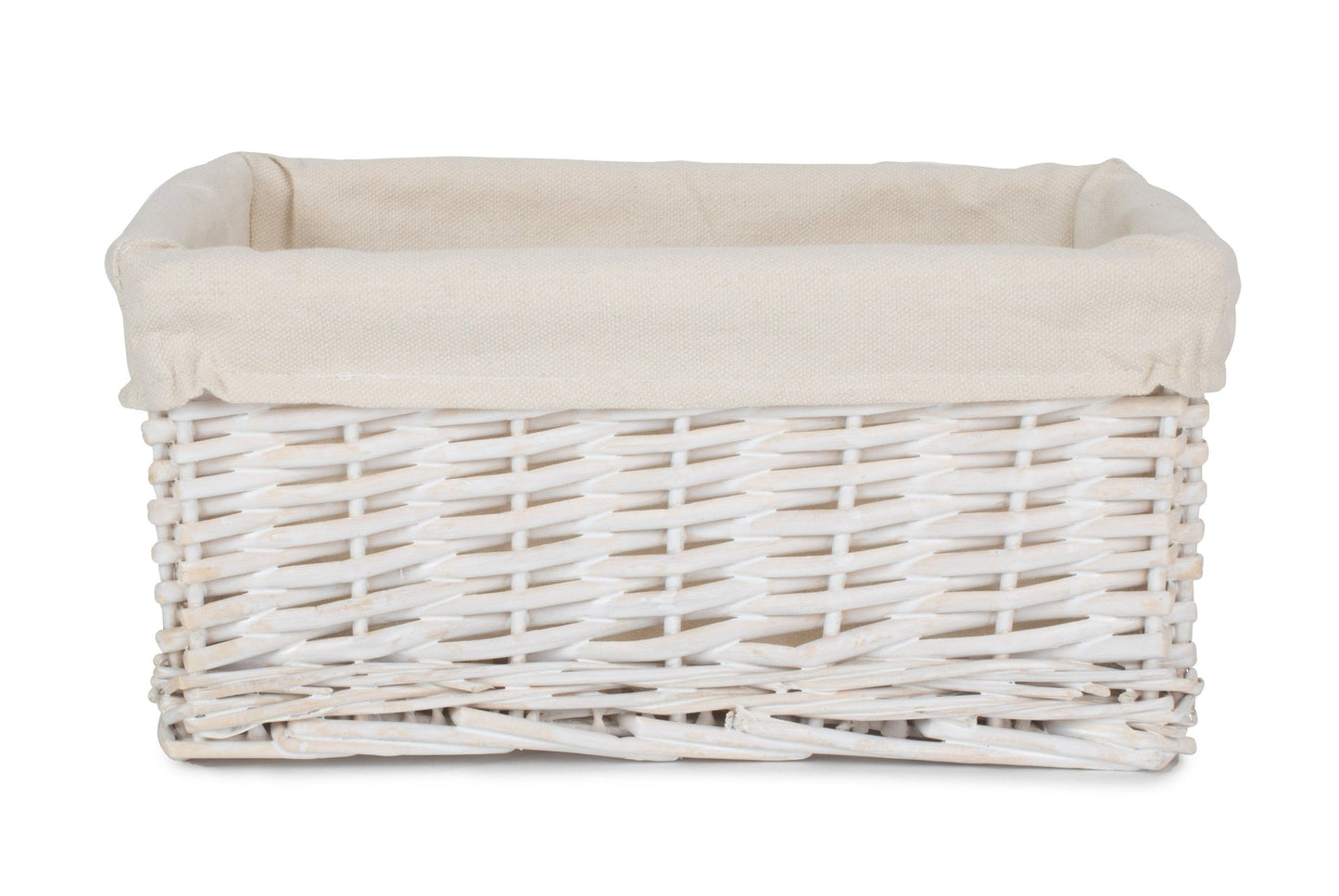 Small White Wash Wicker Storage Basket with White Lining