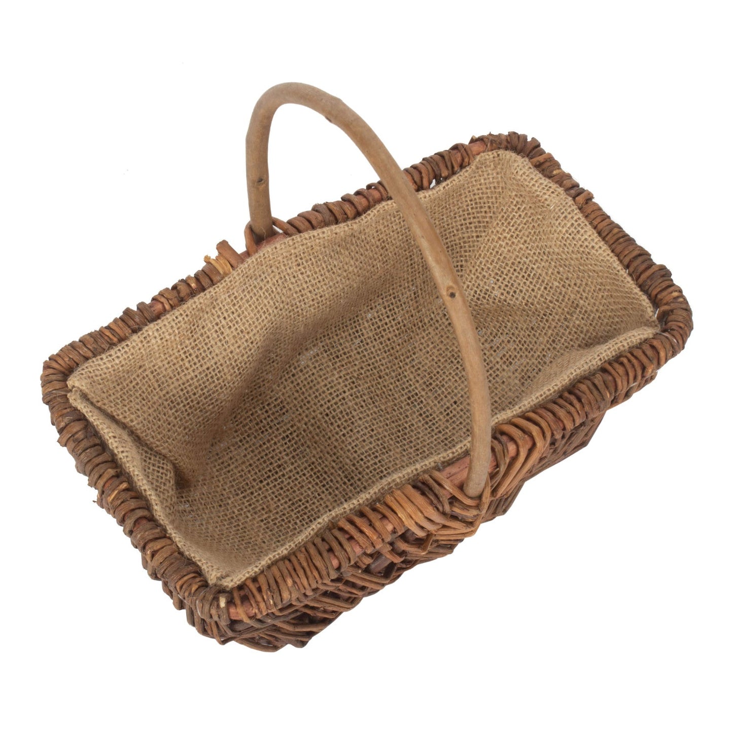Small Rectangular Unpeeled Willow Garden Trug With Hessian Lining