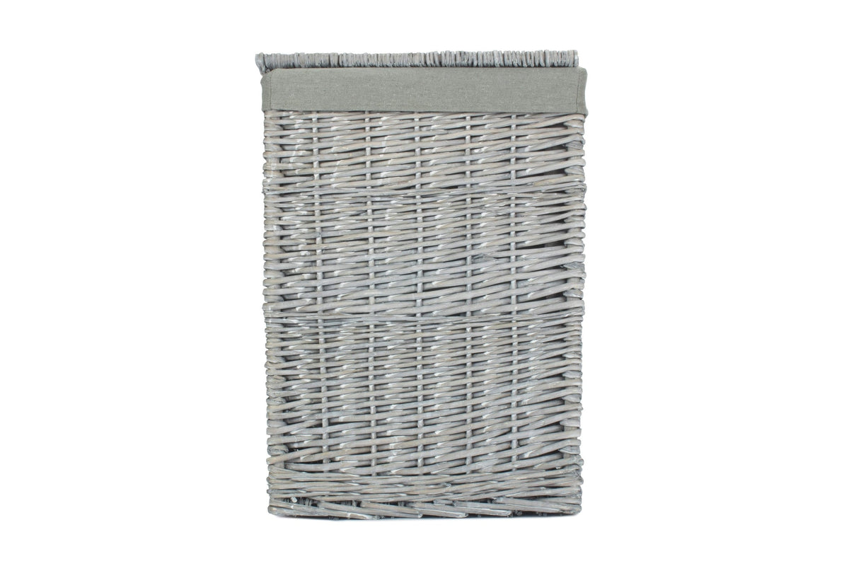Grey Wash Willow Square Laundry Basket with Grey Sage Lining - Small