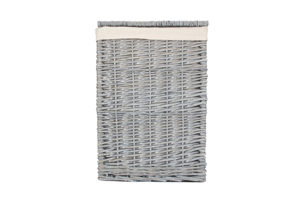 Grey Wash Willow Square Laundry Basket with White Lining - Small