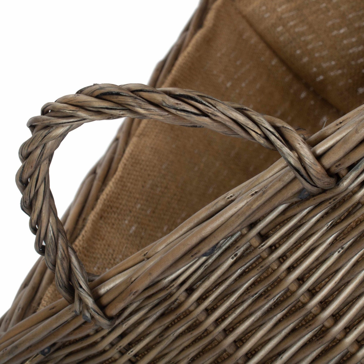 Small Rectangular Antique Wash Hessian Lined Storage Basket
