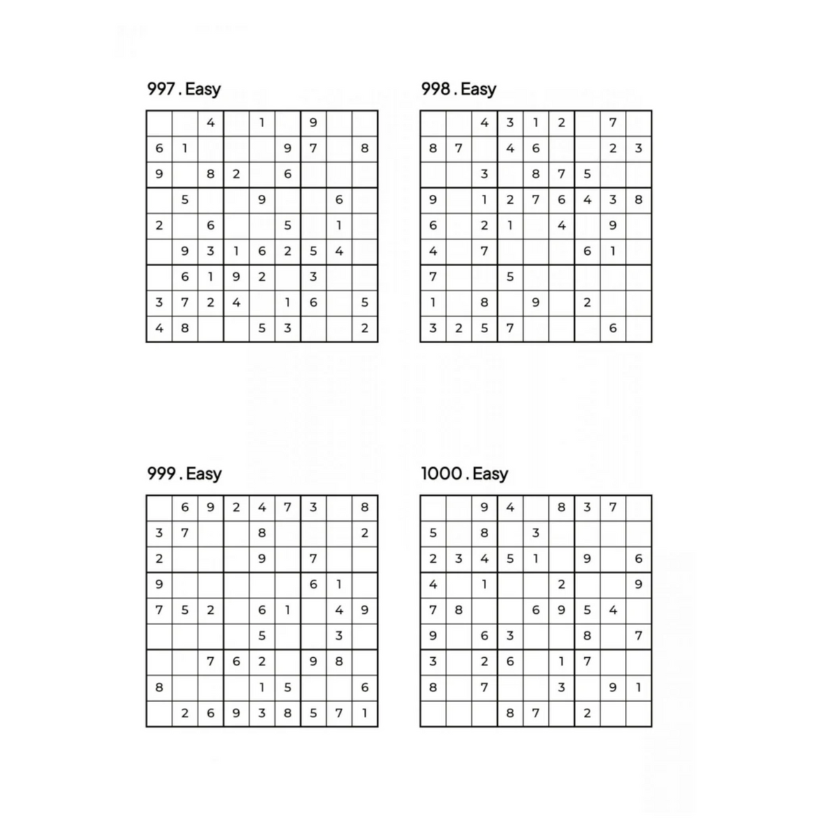 1000 EASY Sudoku Puzzles