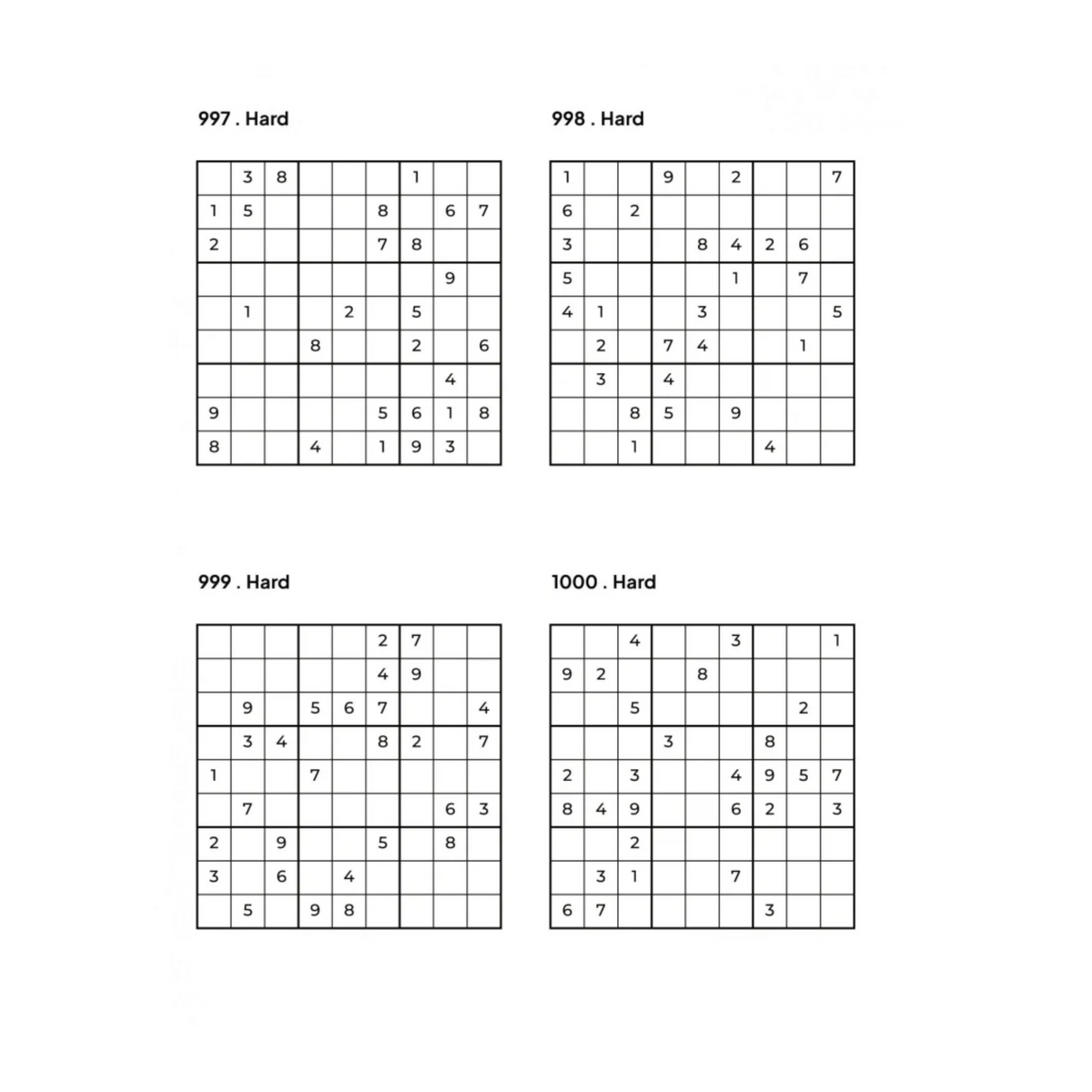 1000 HARD Sudoku Puzzles