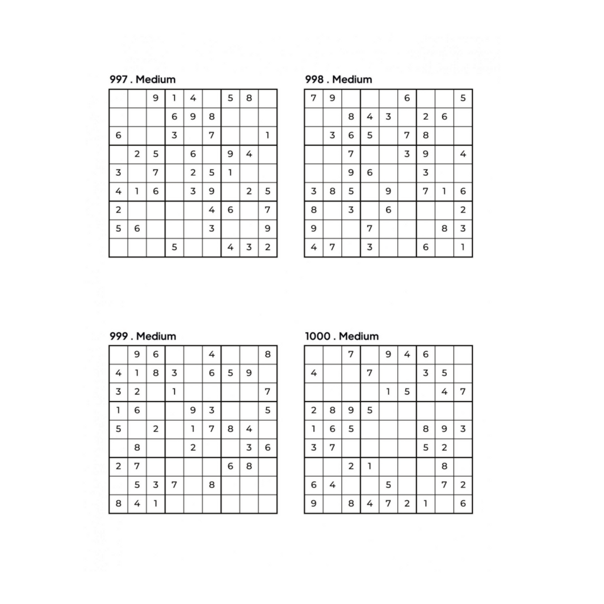 1000 MEDIUM Sudoku Puzzles