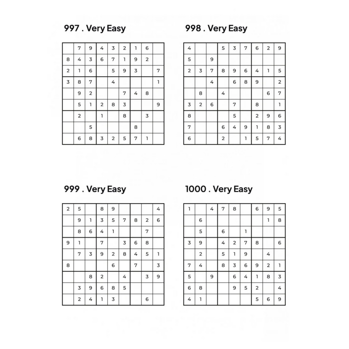 1000 VERY EASY Sudoku Puzzles