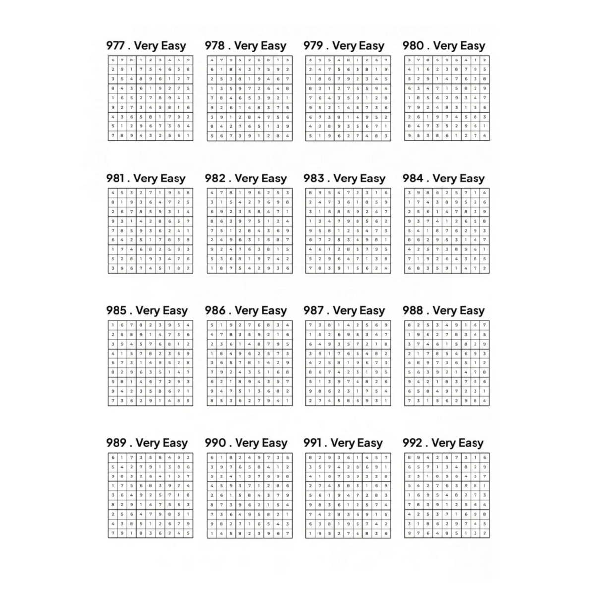 1000 VERY EASY Sudoku Puzzles
