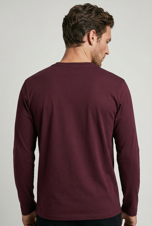 Bevis Long Sleeve Cotton T-shirt - Burgundy