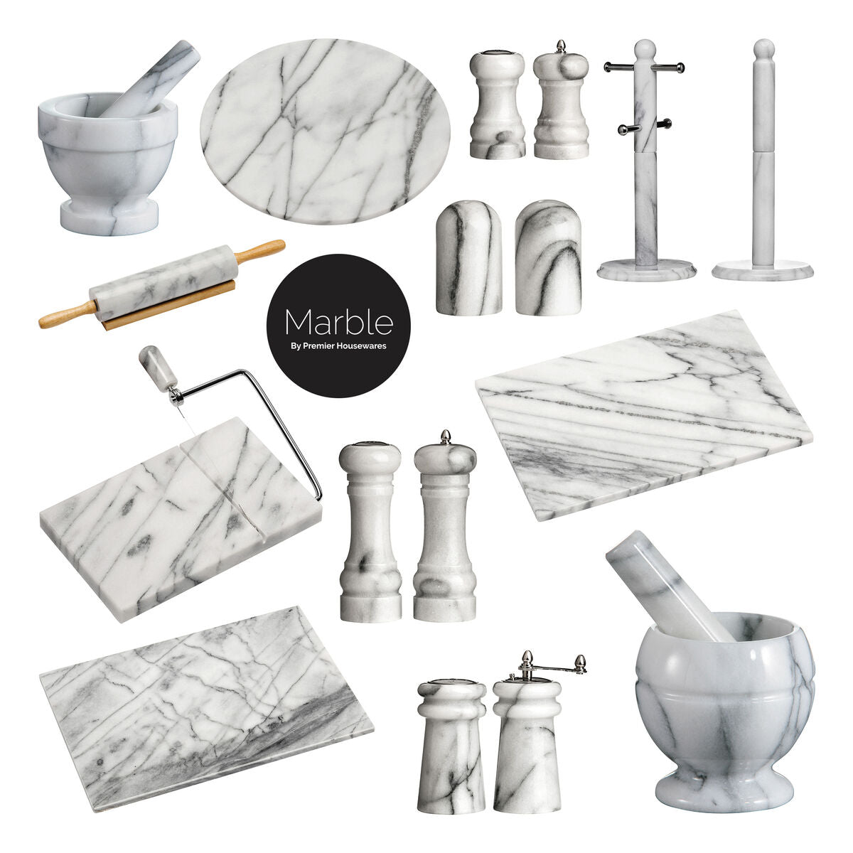 Salerno White Marble Cheese Board with Slicer