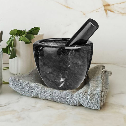 Marmore Black Marble Plain Mortar And Pestle