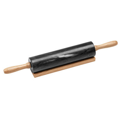 Marmore Black Marble Rolling Pin With Wooden Handles