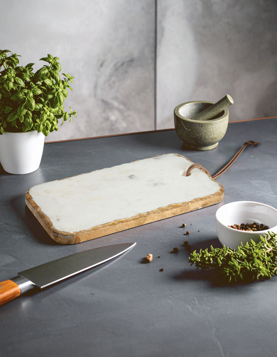 White Marble Chopping and Serving Board with Gold Foil Detail | Empire