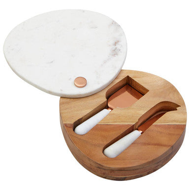 Monzaro White Marble And Wood Cheese Knife And Board Set