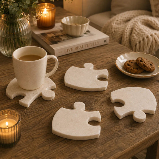 Kindia Set Of 4 Marble Jigsaw Coasters