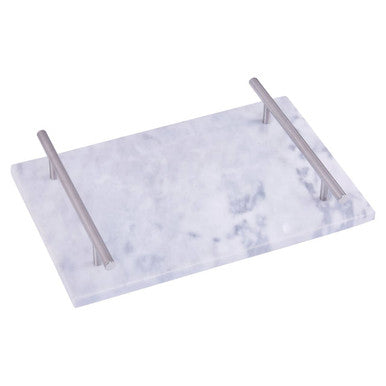 Salerno Grey Marble Serving Board With Silver Handles