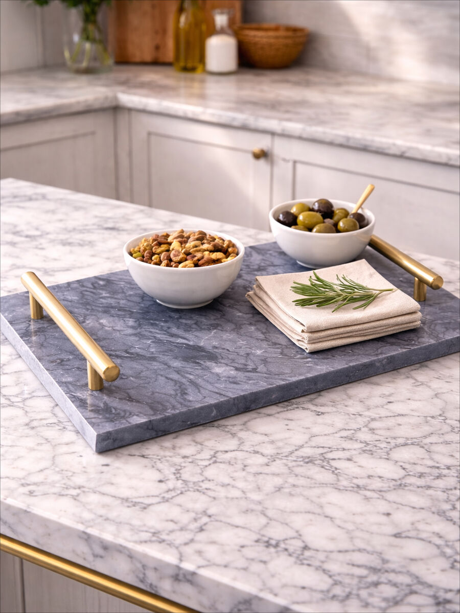 Marmore Black Marble Serving Board With Gold Handles