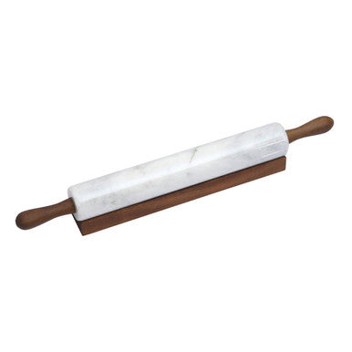 Kindia White Marble Rolling Pin With Wooden Stand