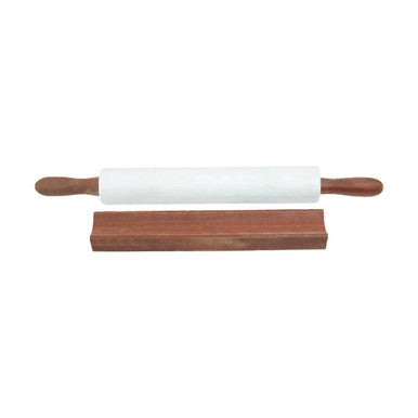 Kindia White Marble Rolling Pin With Wooden Stand