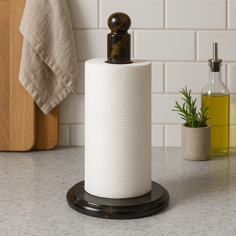 Marmore Black And Gold Marble Kitchen Roll Holder