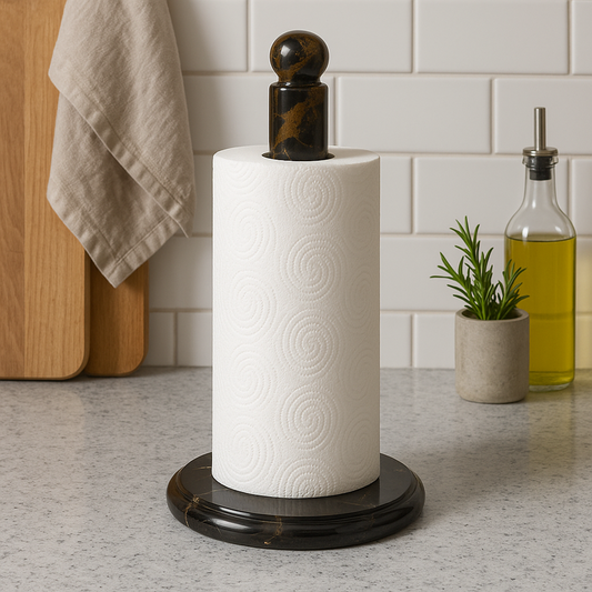 Marmore Black And Gold Marble Kitchen Roll Holder
