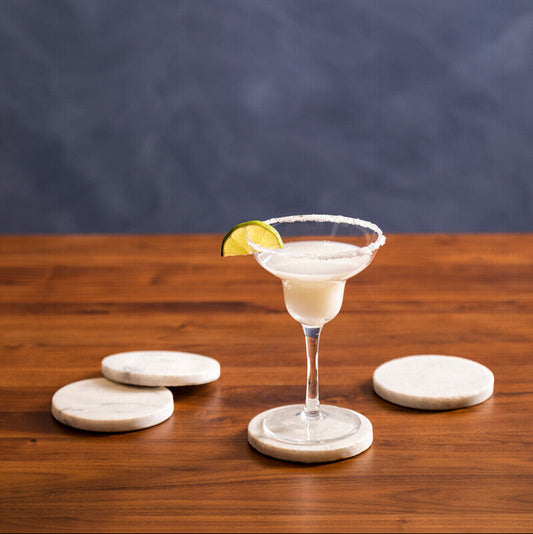 Kindia Set Of 4 White Marble Round Coasters