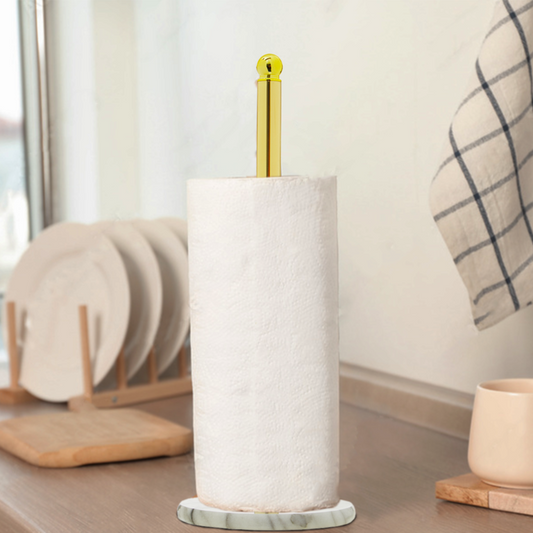 Delphine Gold Kitchen Roll Holder With Marble Base