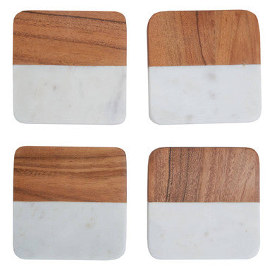 Monzaro Set Of Four Marble And Acacia Wo
