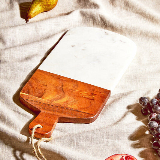 Monzaro Rectangular Marble And Acacia Wood Paddle Board
