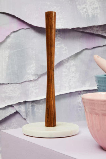 Acacia Wood and Marble Kitchen Roll Holder | Monzaro