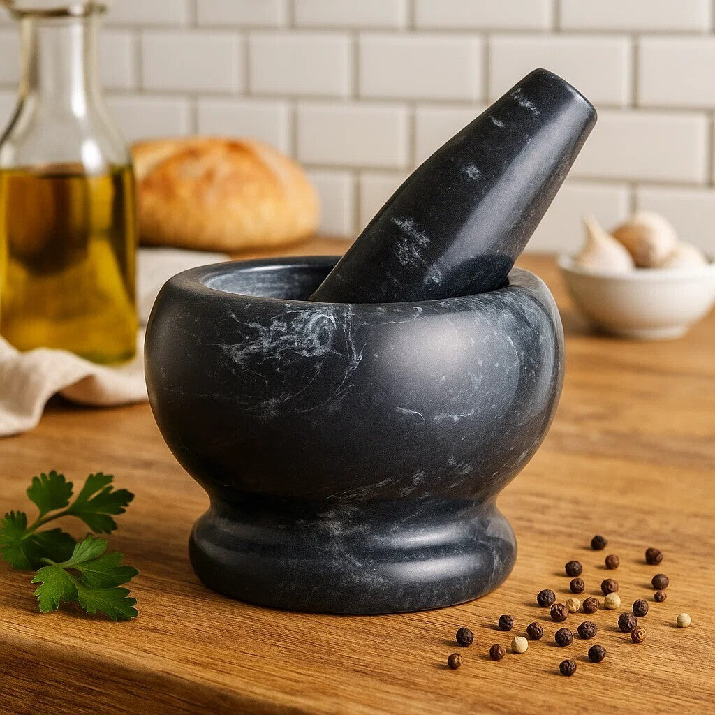Marmore Black Marble Mortar And Pestle Set