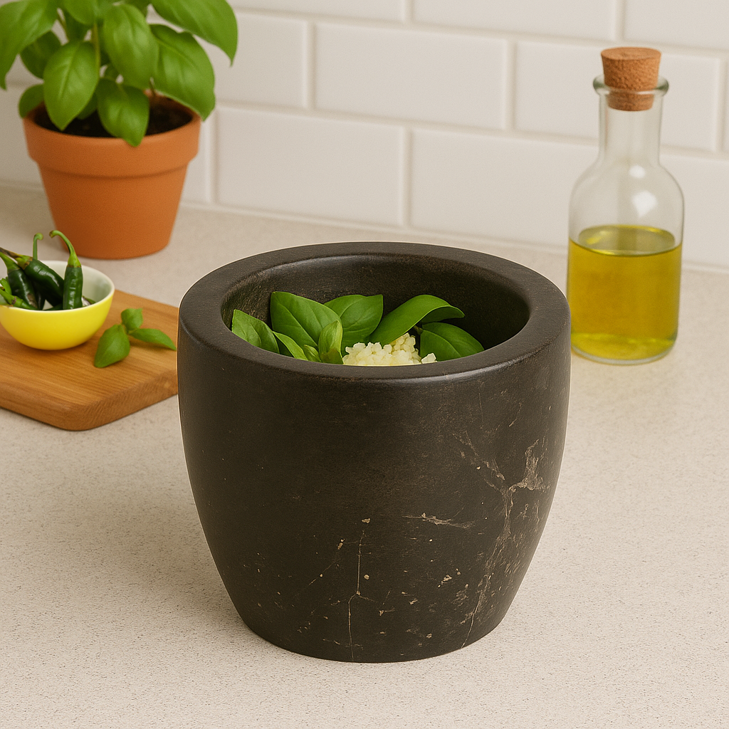 Marmore Black Marble Tapered Mortar And Pestle