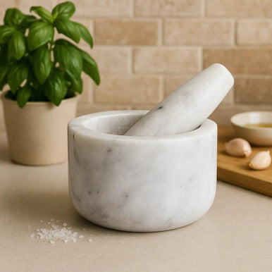 Salerno Grey Marble Straight Mortar And Pestle