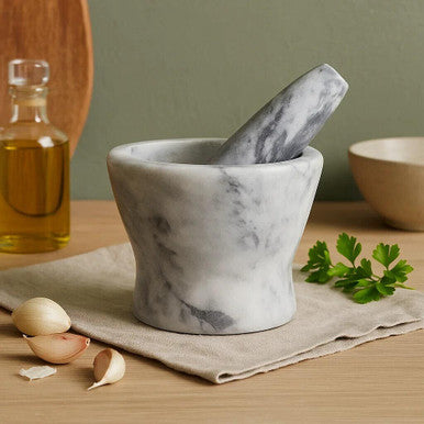 Salerno Grey Marble Curved Mortar And Pestle